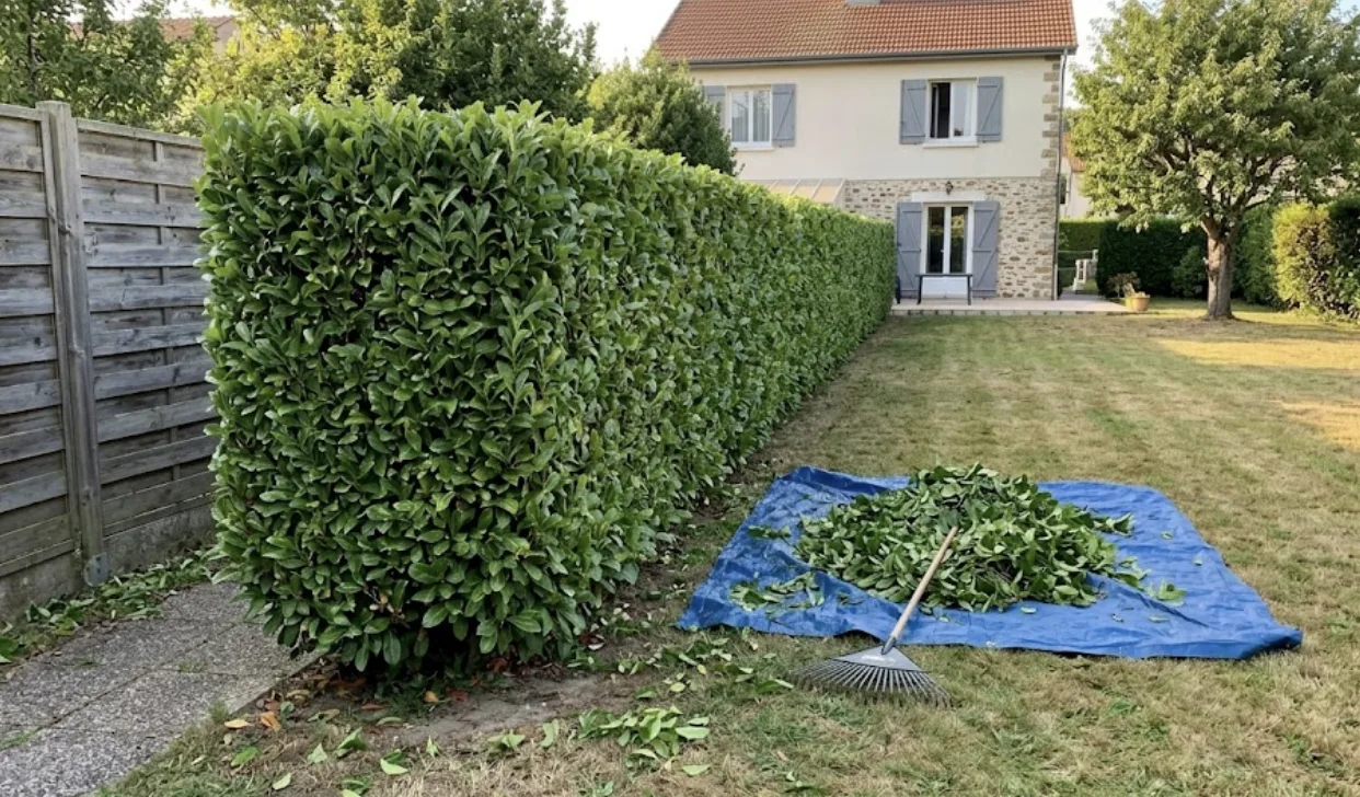 Longue haie taillée le long d'une limite de propriété à Chatou